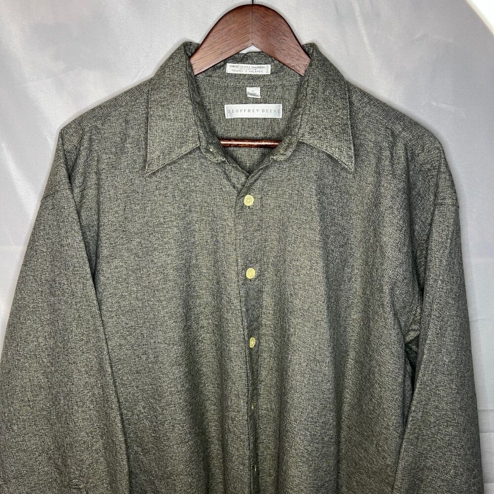 Geoffrey Beene Mens Long Sleeve Button Green/"Heathered" Midweight Shirt Large